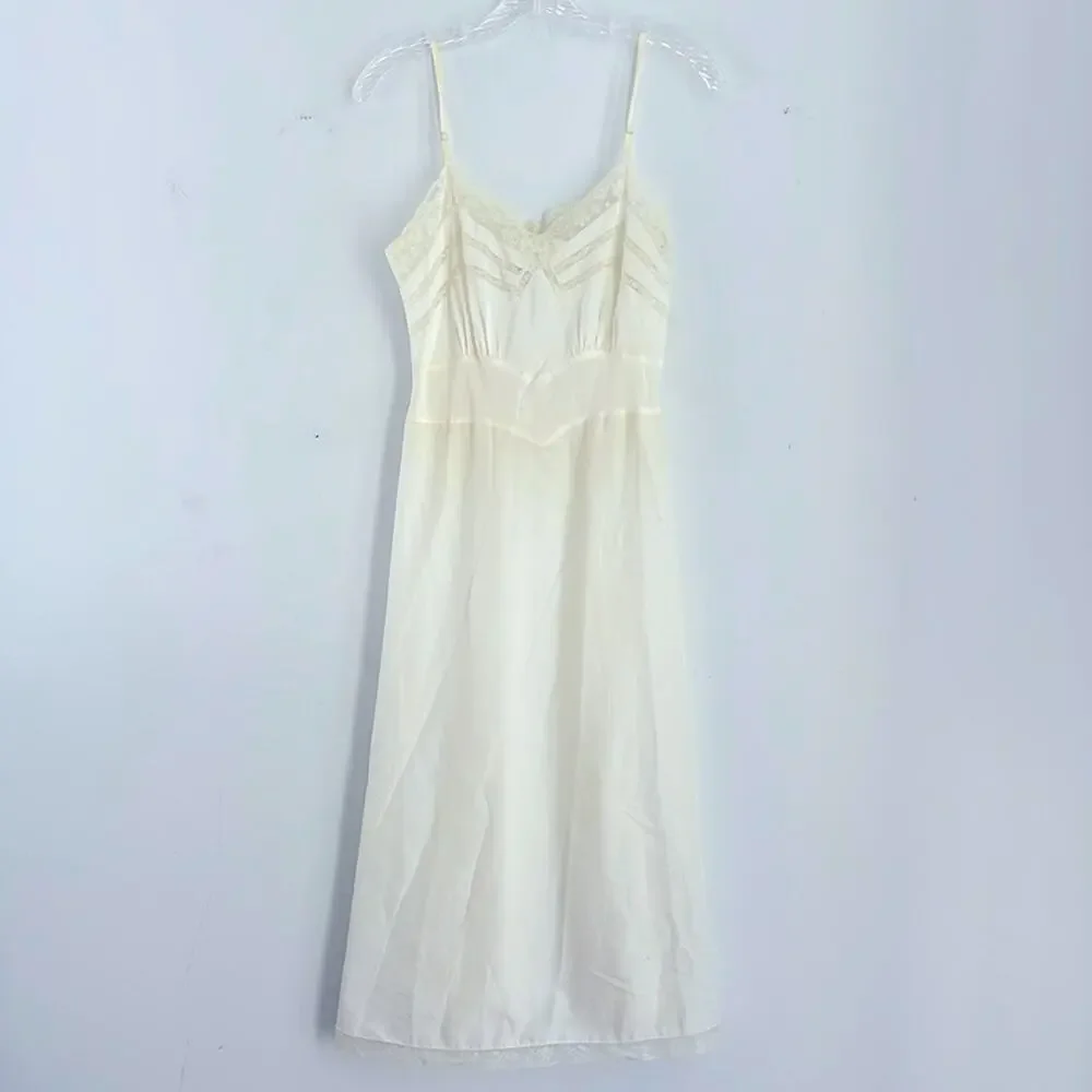 Vintage 50's Barbizon lace detailed long maxi full length slip nightgown dress - Picture 1 of 11